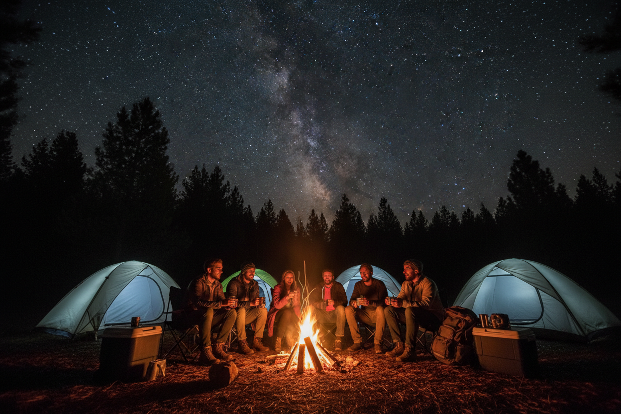 People Camping Around a Fire